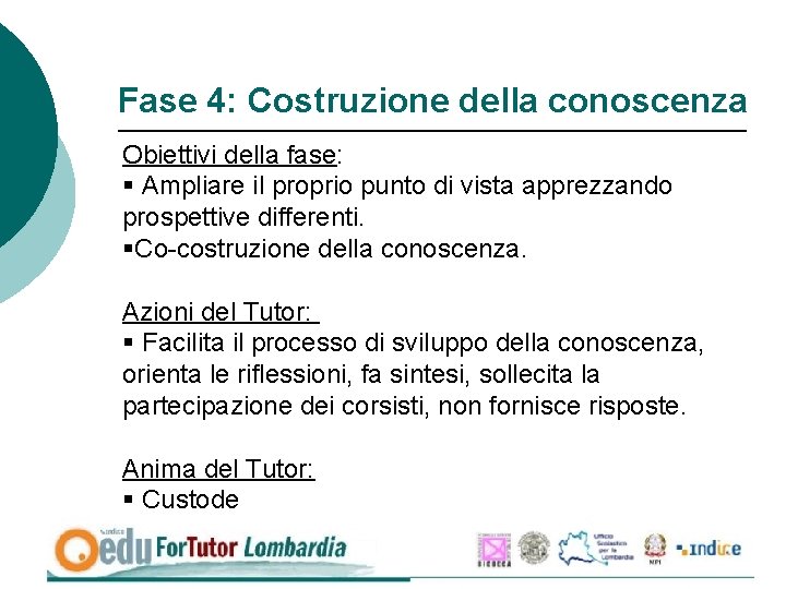 Fase 4: Costruzione della conoscenza Obiettivi della fase: § Ampliare il proprio punto di