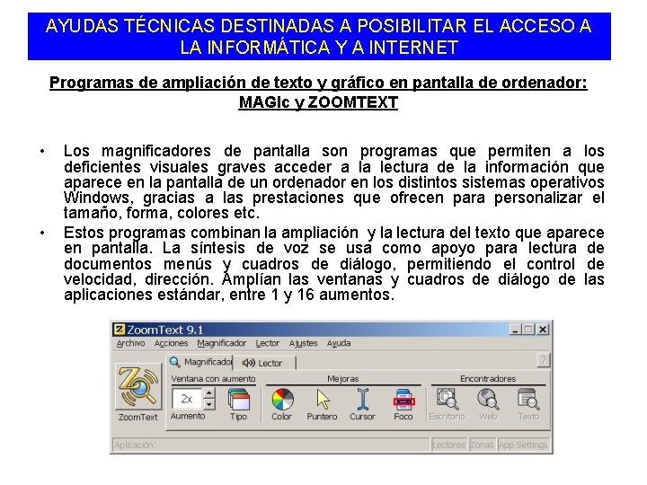 AYUDAS TÉCNICAS DESTINADAS A POSIBILITAR EL ACCESO A LA INFORMÁTICA Y A INTERNET Programas