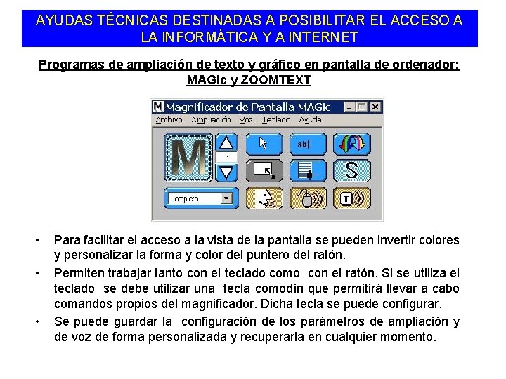 AYUDAS TÉCNICAS DESTINADAS A POSIBILITAR EL ACCESO A LA INFORMÁTICA Y A INTERNET Programas