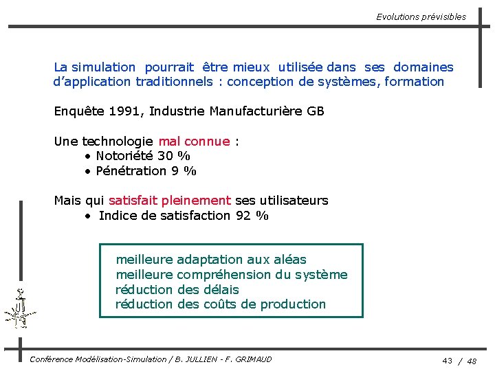 Evolutions prévisibles La simulation pourrait être mieux utilisée dans ses domaines d’application traditionnels :