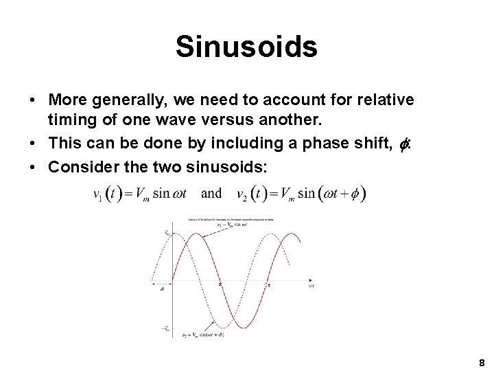 Sinusoids • More generally, we need to account for relative timing of one wave