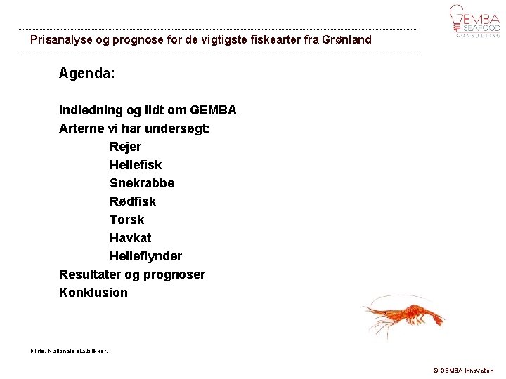 Prisanalyse og prognose for de vigtigste fiskearter fra Grønland Agenda: Indledning og lidt om