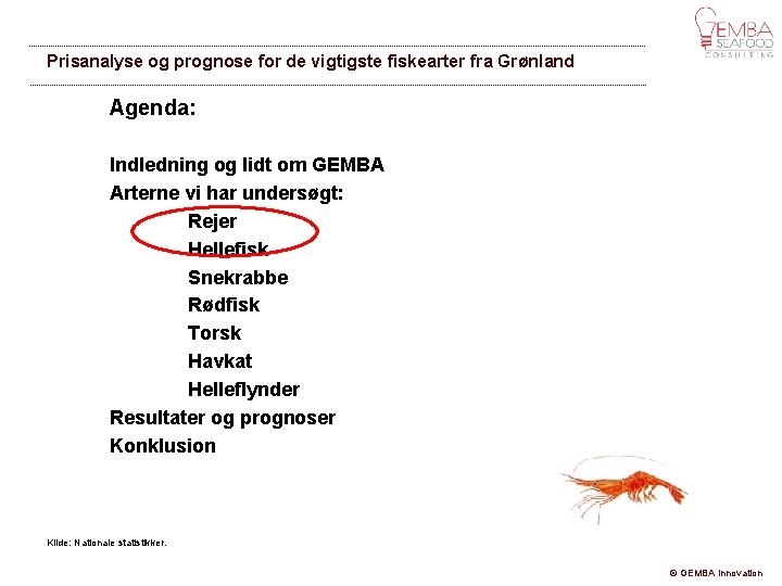 Prisanalyse og prognose for de vigtigste fiskearter fra Grønland Agenda: Indledning og lidt om