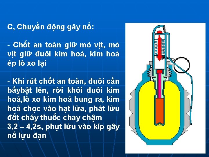 C, Chuyển động gây nổ: - Chốt an toàn giữ mỏ vịt, mỏ vịt C, Chuyển động gây nổ: - Chốt an toàn giữ mỏ vịt, mỏ vịt