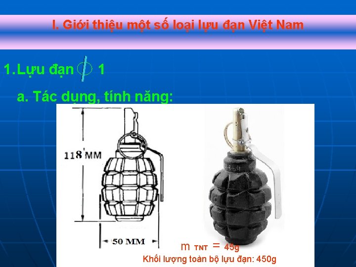 I. Giới thiệu một số loại lựu đạn Việt Nam 1. Lựu đạn 1 I. Giới thiệu một số loại lựu đạn Việt Nam 1. Lựu đạn 1