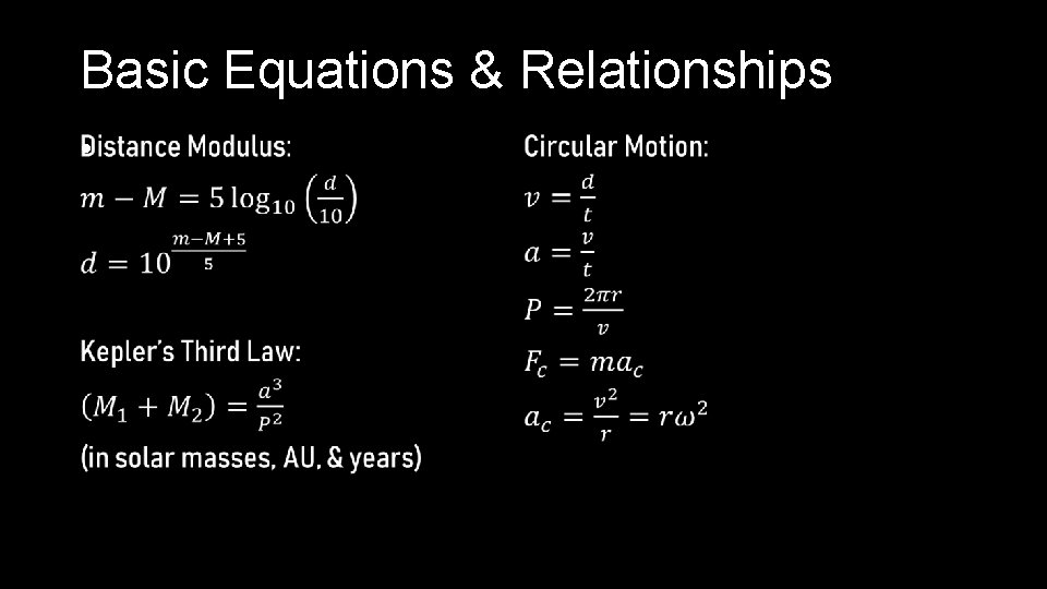 Basic Equations & Relationships • 