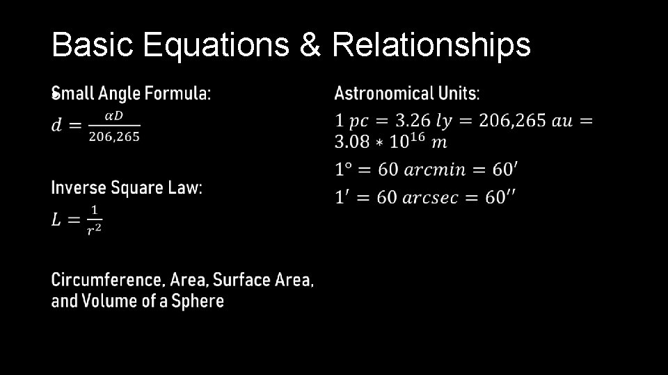 Basic Equations & Relationships • 