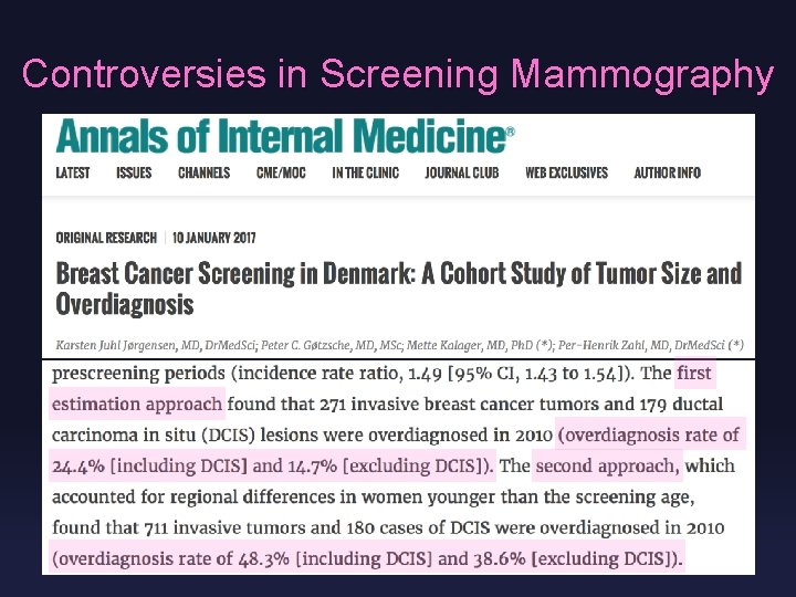 Controversies in Screening Mammography 