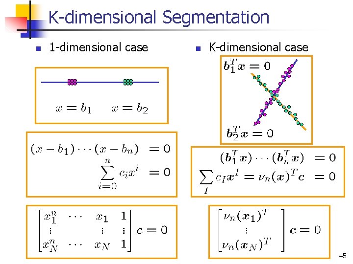 K-dimensional Segmentation n 1 -dimensional case n K-dimensional case 45 