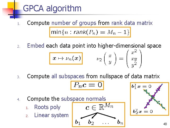 GPCA algorithm 1. Compute number of groups from rank data matrix 2. Embed each