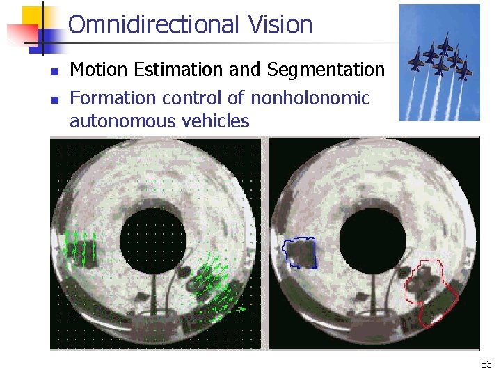 Omnidirectional Vision n n Motion Estimation and Segmentation Formation control of nonholonomic autonomous vehicles