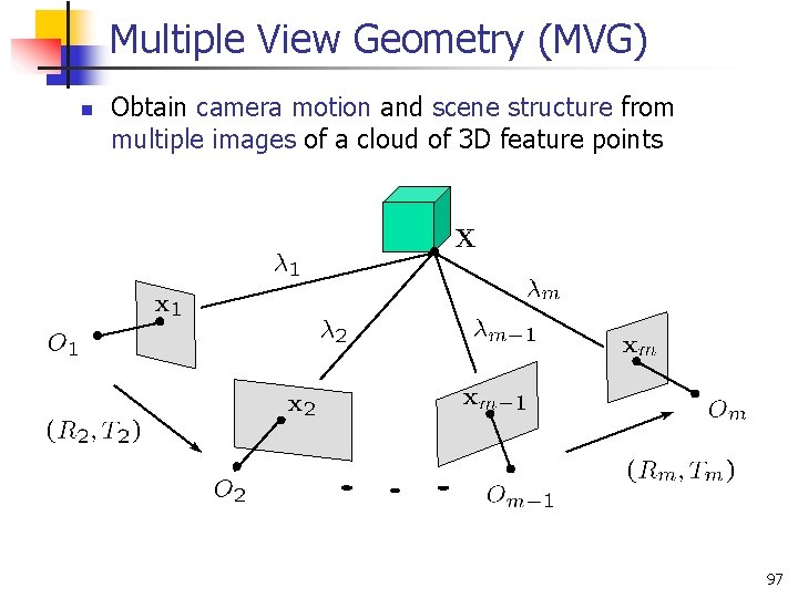 Multiple View Geometry (MVG) n Obtain camera motion and scene structure from multiple images