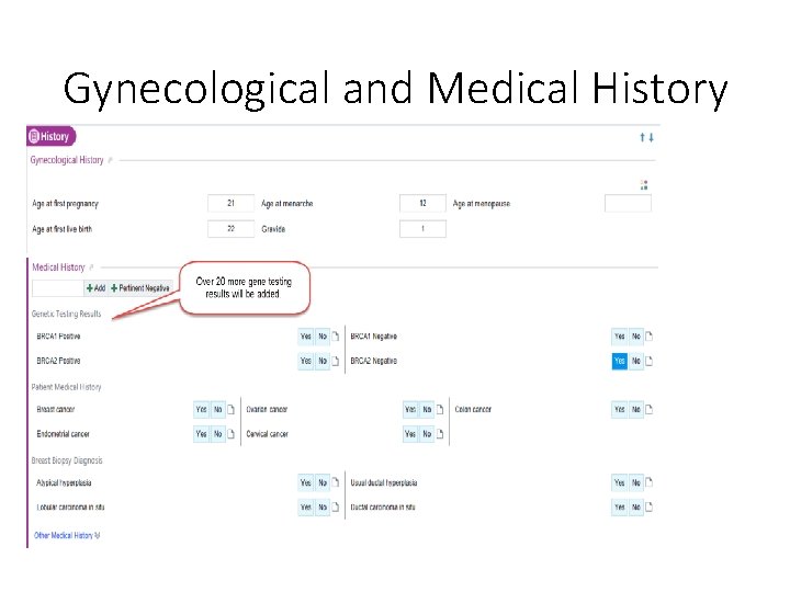 Gynecological and Medical History Gynecological and Medical History