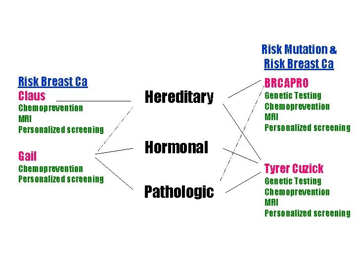 Risk Mutation & Risk Breast Ca Claus Chemoprevention MRI Personalized screening Gail Chemoprevention Personalized Risk Mutation & Risk Breast Ca Claus Chemoprevention MRI Personalized screening Gail Chemoprevention Personalized