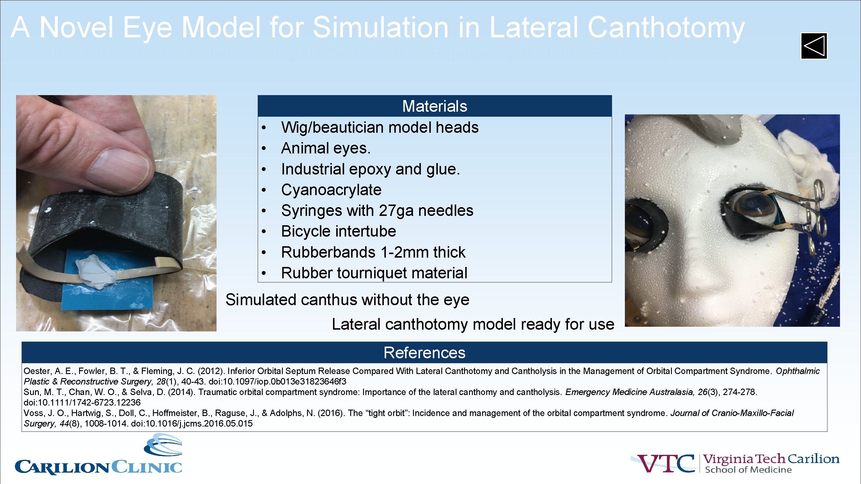 A Novel Eye Model for Simulation in Lateral Canthotomy Jonathan Nielson, Keel Coleman- Virginia