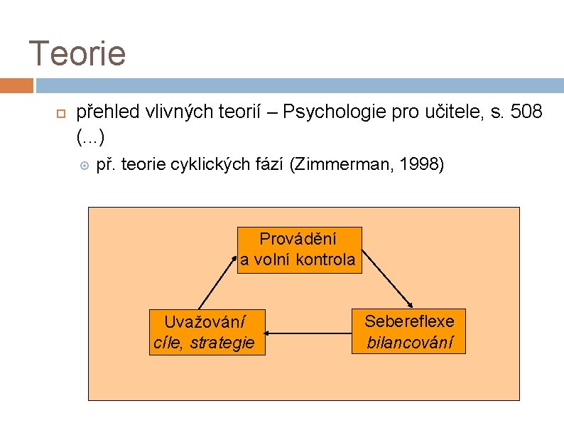 Teorie přehled vlivných teorií – Psychologie pro učitele, s. 508 (. . . )