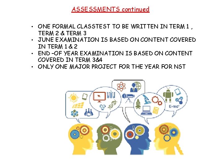 ASSESSMENTS continued • ONE FORMAL CLASSTEST TO BE WRITTEN IN TERM 1 , TERM
