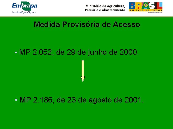 Medida Provisória de Acesso • MP 2. 052, de 29 de junho de 2000.