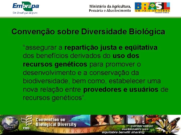 Convenção sobre Diversidade Biológica “assegurar a repartição justa e eqüitativa dos benefícios derivados do