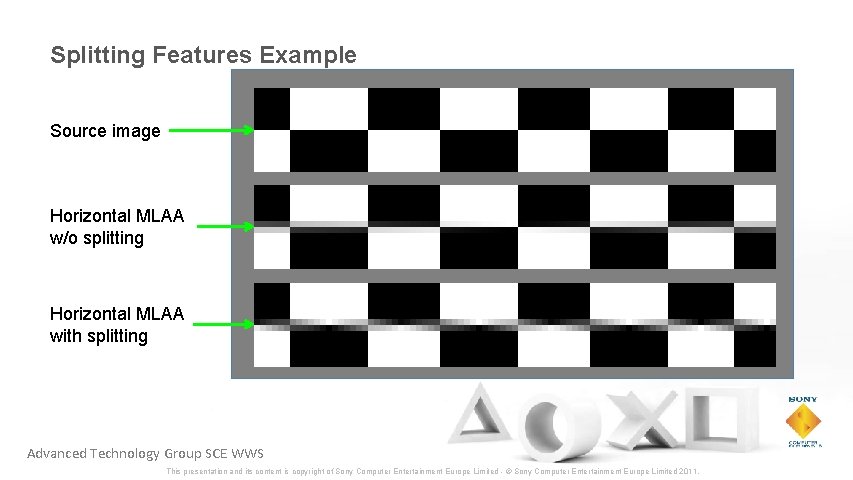 Splitting Features Example Source image Horizontal MLAA w/o splitting Horizontal MLAA with splitting Advanced