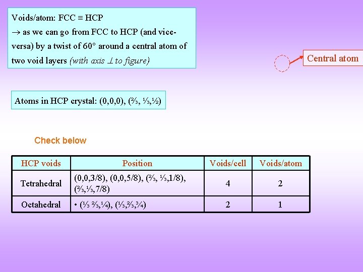 Voids/atom: FCC HCP as we can go from FCC to HCP (and viceversa) by