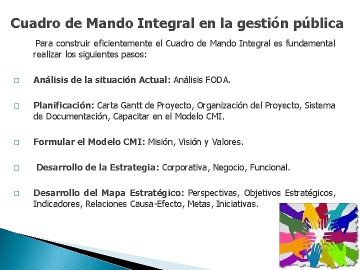 Cuadro de Mando Integral en la gestión pública Para construir eficientemente el Cuadro de