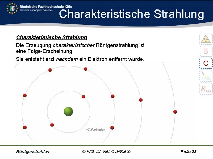 Charakteristische Strahlung Die Erzeugung charakteristischer Röntgenstrahlung ist eine Folge Erscheinung. Sie entsteht erst nachdem