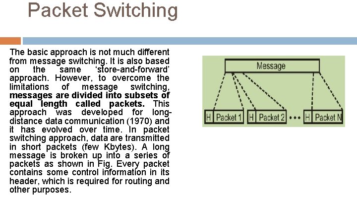 Packet Switching The basic approach is not much different from message switching. It is