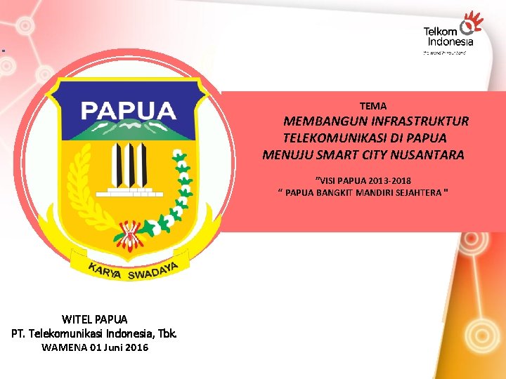 TEMA GANTl DENGAN LOGO PEMKAB/PEMKOT MEMBANGUN INFRASTRUKTUR TELEKOMUNIKASI DI PAPUA MENUJU SMART CITY NUSANTARA