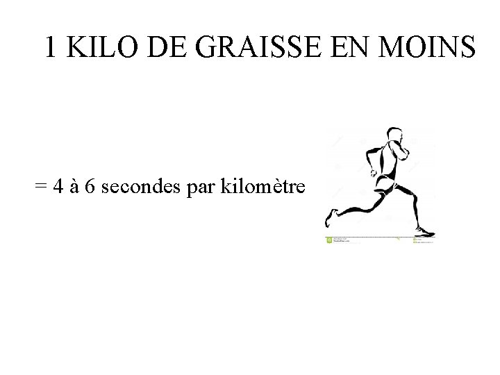 1 KILO DE GRAISSE EN MOINS = 4 à 6 secondes par kilomètre 