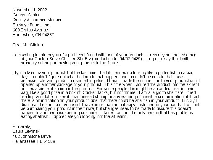 November 1, 2002 George Clinton Quality Assurance Manager Buckeye Foods, Inc. 600 Brutus Avenue