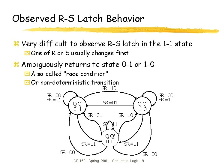 Observed R-S Latch Behavior z Very difficult to observe R-S latch in the 1