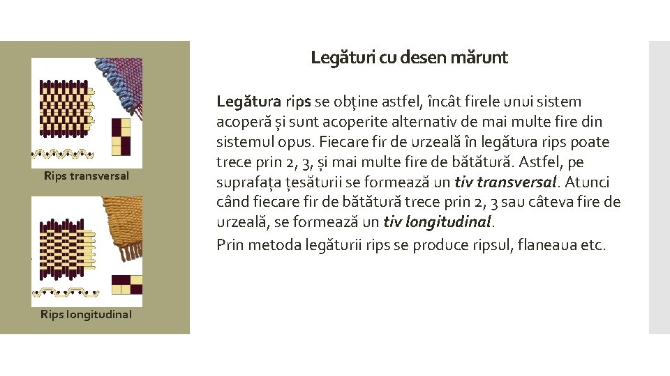 Legături cu desen mărunt Rips transversal Rips longitudinal Legătura rips se obține astfel, încât