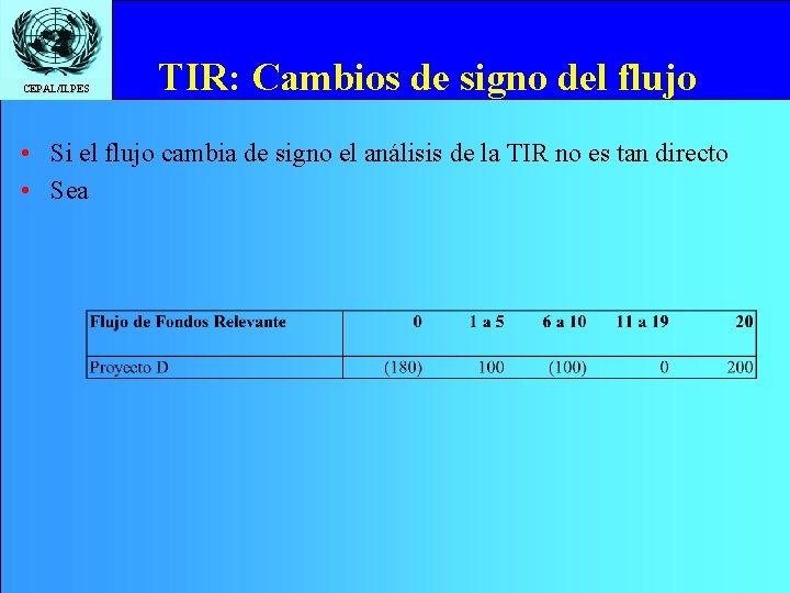 CEPAL/ILPES TIR: Cambios de signo del flujo • Si el flujo cambia de signo