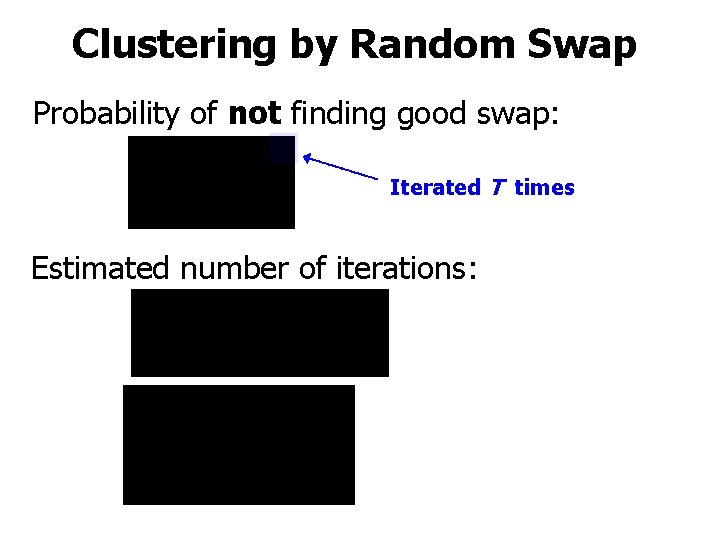 Clustering by Random Swap Probability of not finding good swap: Iterated T times Estimated