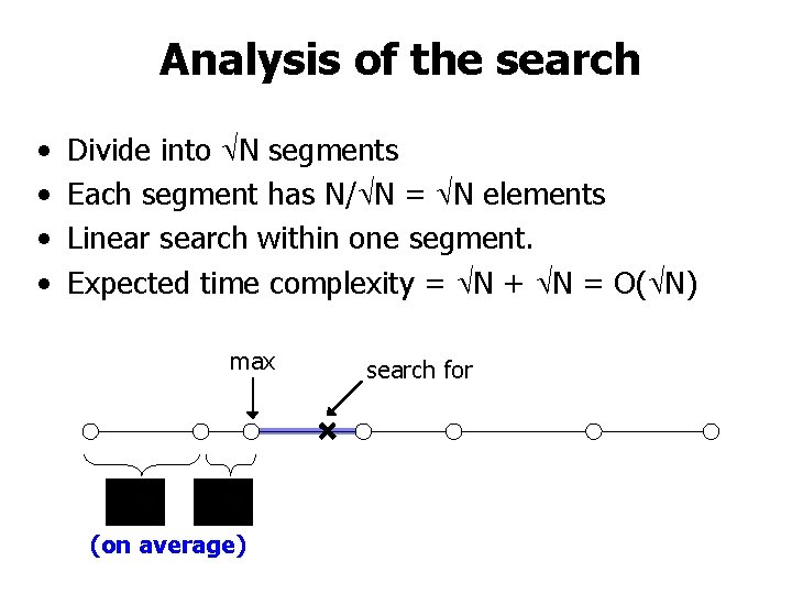 Analysis of the search • • Divide into N segments Each segment has N/