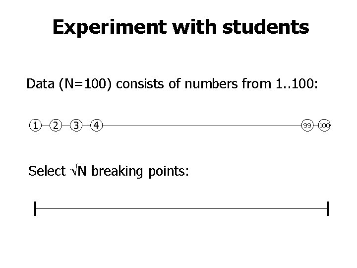 Experiment with students Data (N=100) consists of numbers from 1. . 100: 1 2