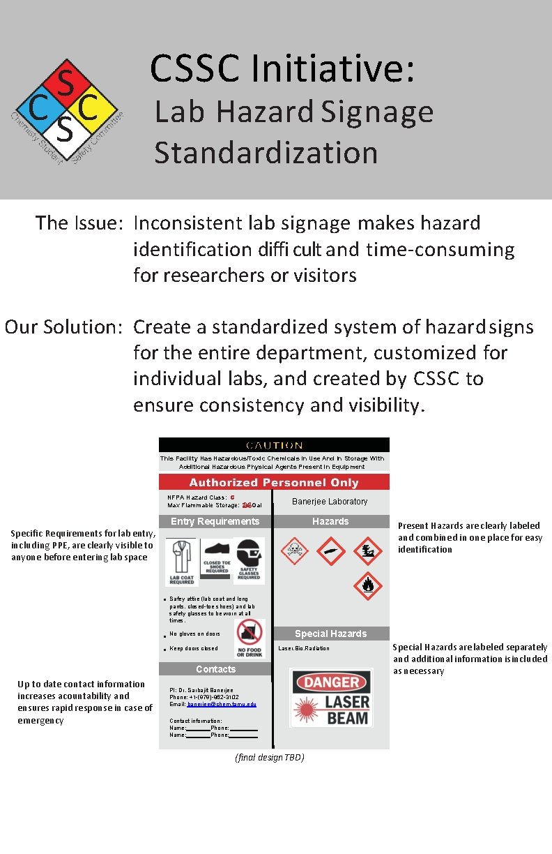 S C C S CSSC Initiative: Lab Hazard Signage Standardization The Issue: Inconsistent lab