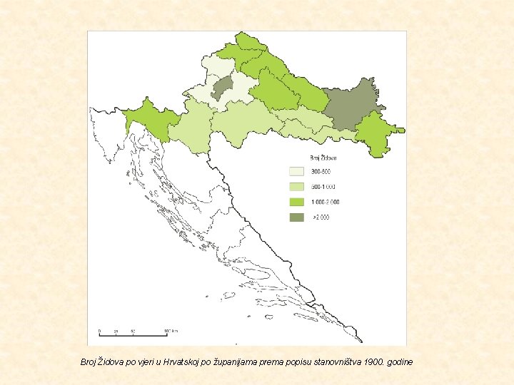 Broj Židova po vjeri u Hrvatskoj po županijama prema popisu stanovništva 1900. godine 