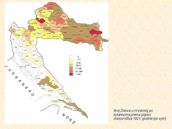 Broj Židova u Hrvatskoj po kotarevima prema popisu stanovništva 1921. godine (po vjeri) 