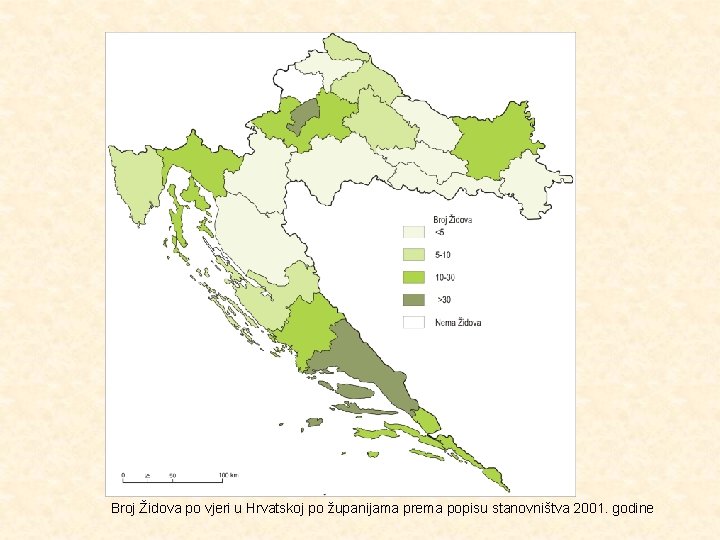 Broj Židova po vjeri u Hrvatskoj po županijama prema popisu stanovništva 2001. godine 