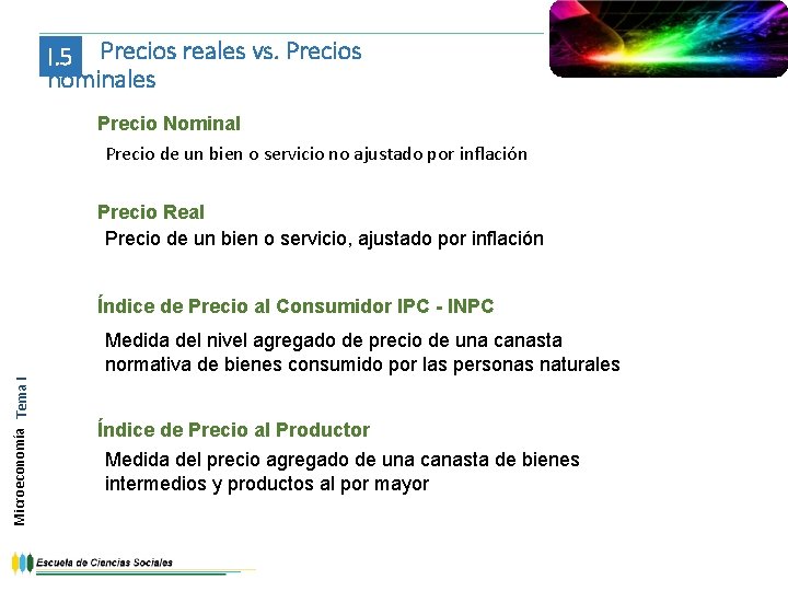 I. 5 Precios reales vs. Precios nominales Precio Nominal Precio de un bien o