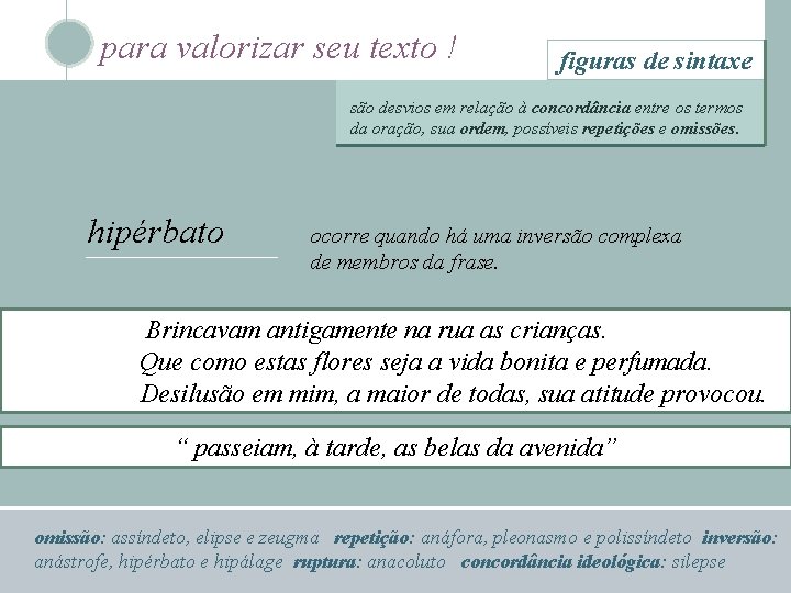 para valorizar seu texto ! figuras de sintaxe são desvios em relação à concordância