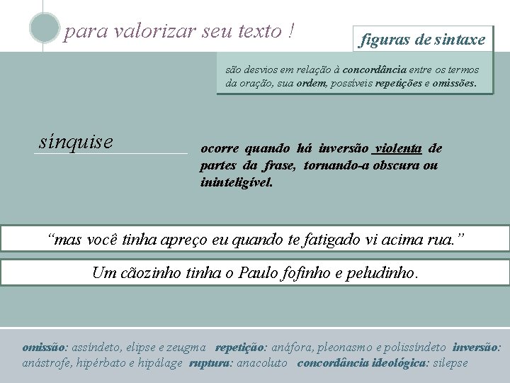 para valorizar seu texto ! figuras de sintaxe são desvios em relação à concordância