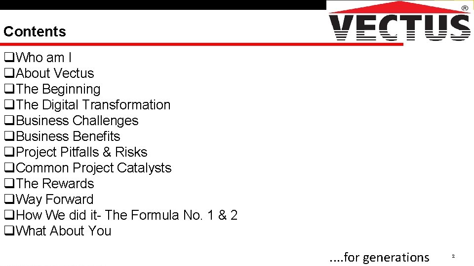 Contents q. Who am I q. About Vectus q. The Beginning q. The Digital