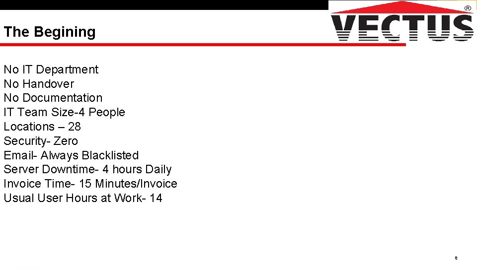 The Begining No IT Department No Handover No Documentation IT Team Size-4 People Locations