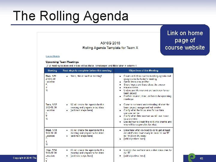 The Rolling Agenda Link on home page of course website Copyright © 2016 The