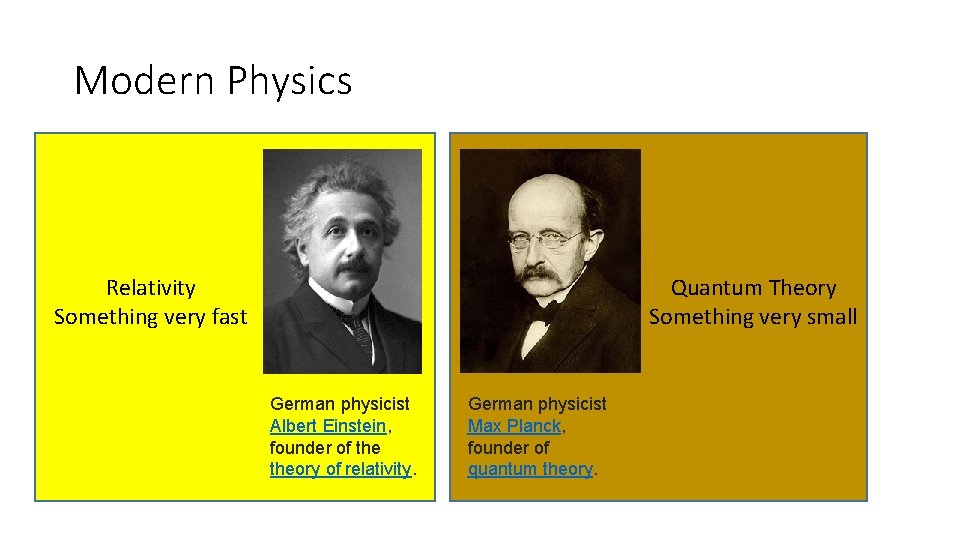 Modern Physics Quantum Theory Something very small Relativity Something very fast German physicist Albert