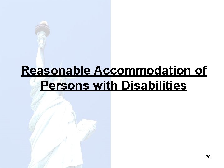 Reasonable Accommodation of Persons with Disabilities 30 