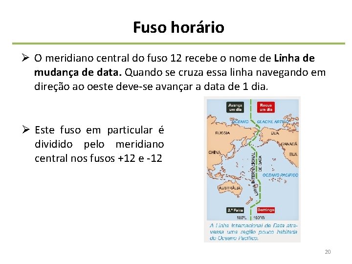 Fuso horário Ø O meridiano central do fuso 12 recebe o nome de Linha